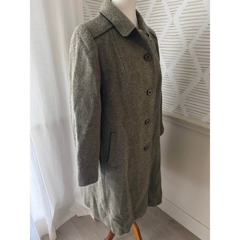 Vintage Women’s Large Green Gray Wool Tweed Trench Utility Coat - Picture 7 of 10